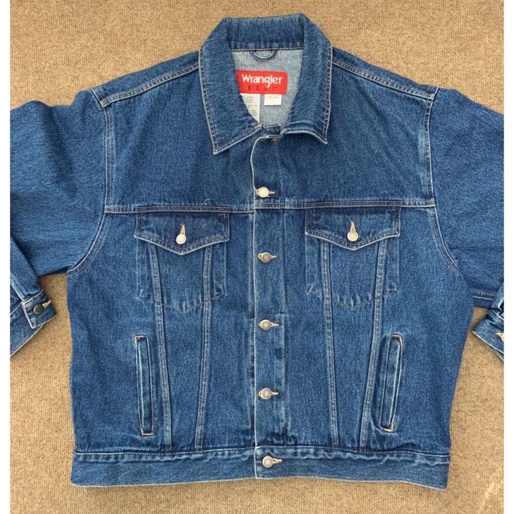 Vintage Wrangler Jacket Mens Xl Denim Trucker Hero Cowboy Jean Y2k Button-Up